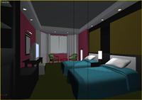 中式装修风格酒店标间室内3DMAX模型