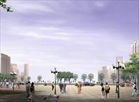 市民休闲小广场景观绿化铺装设计效果图－PSD分层素材模板