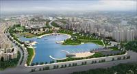 城市中央滨水景观公园整体规划方案鸟瞰效果图－PSD分层素材模板